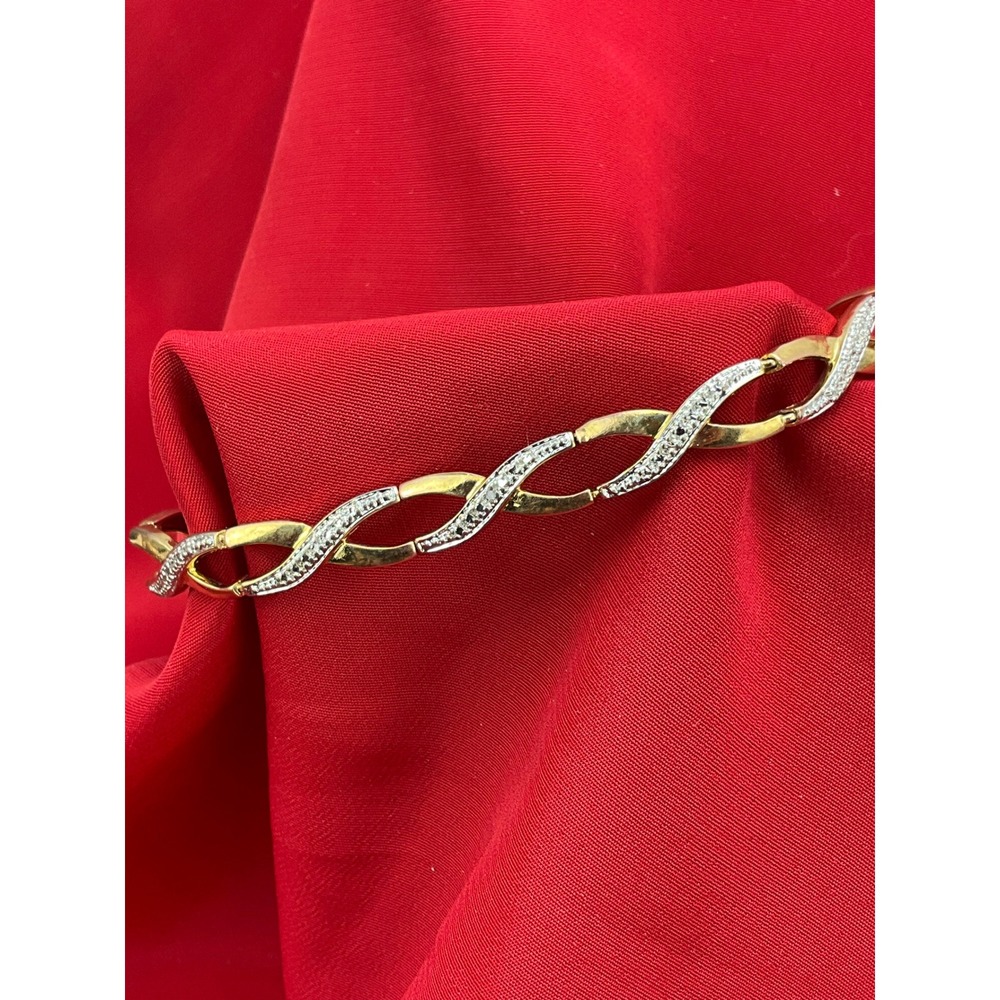 PAJ Gold Tone Bracelet Diamond Accent Braided Bangle Fine Jewelry 7.25"